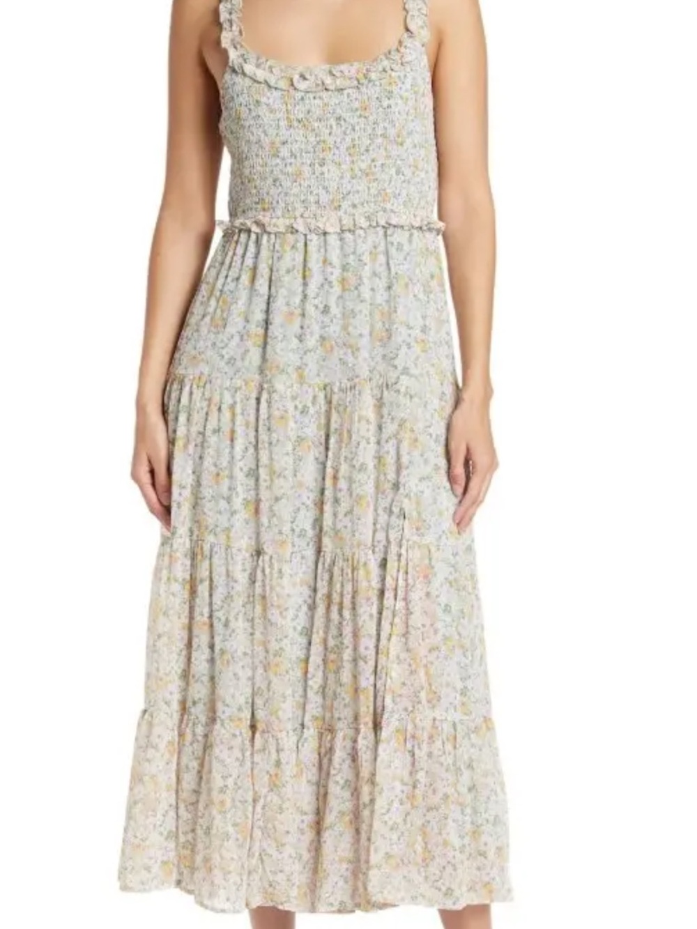 Astr Floral Smocked Tiered Maxi Dress - med NWT